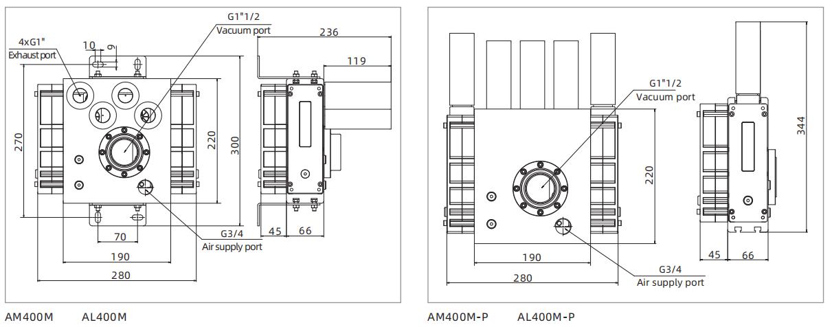 AM Series Multistage Vacuum Generator Dimensions