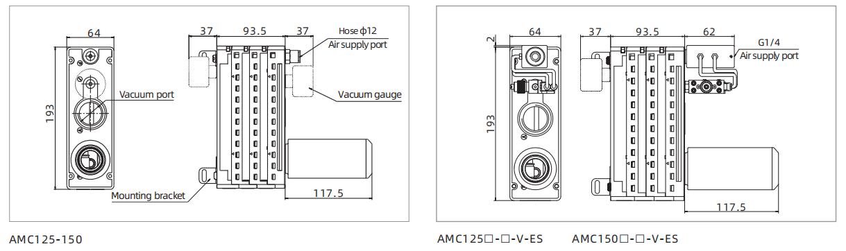 Dimensions Of Multistage Vacuum Generator