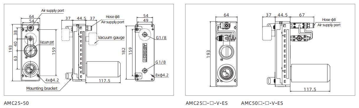 Dimensions Of Multistage Vacuum Generator