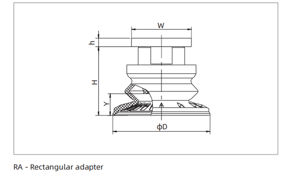 Dimensions 1.5 Bellows Suction Cup Special for Metal RA-Rectangular Adapter
