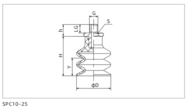 Dimensions Bellows Suction Cup SPC10-25