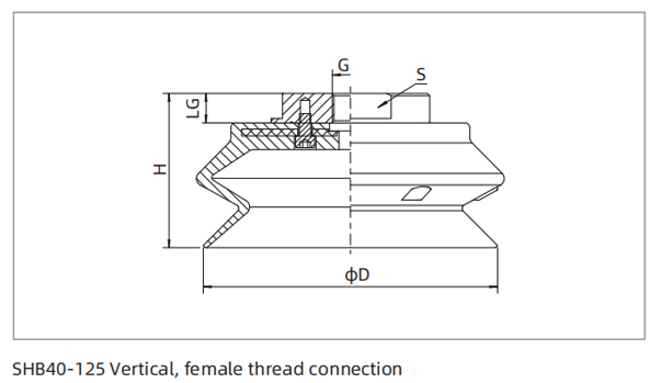 Dimensions Heavy Load Bellows Suction Cup SHB40-125 Vertical Female Thread Connection-M10F-M12F