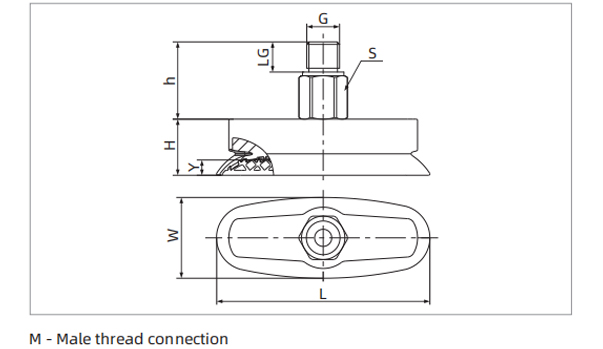 Dimensions Oval Flat Suction Cup Special for Long and Narrow Objects M-Male Thread Connection