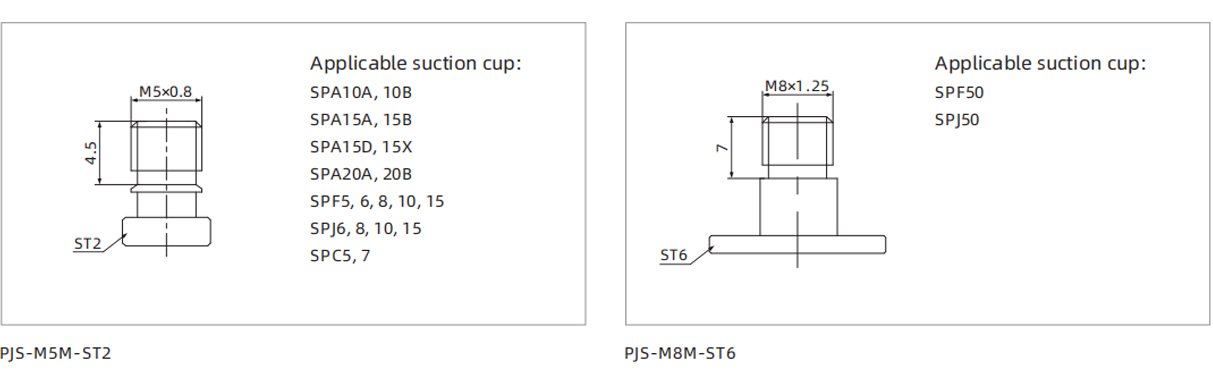 Dimensions PJS Series Fitting for Suction Cup ST2 ST6