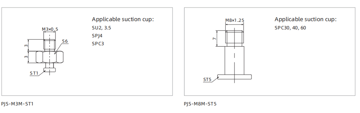 Dimensions PJS Series Fitting for Suction Cup