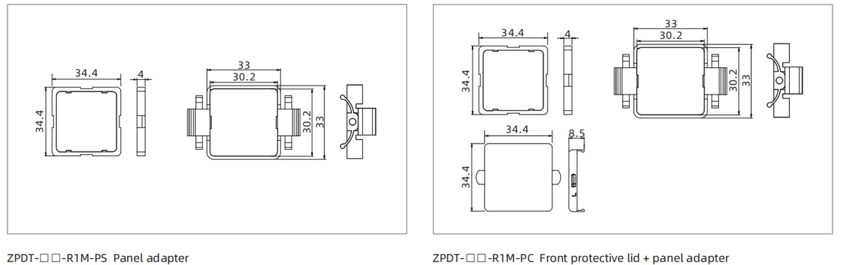 Dimensions ZPDT Series High-precision Digital Pressure Switch ZPDT-R1M-PS Panel Ddapter